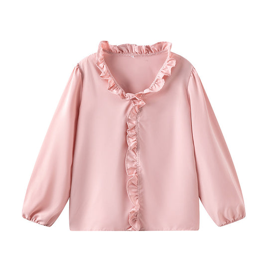 Damen Bluse mit Rüschendetails und elegantem Stehkragen EB