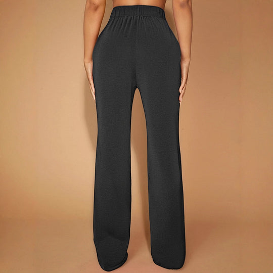 Damen Elegante Hochtaillierte Stoffhose mit diagonalen Nähte und dekorativem Gürtel EB