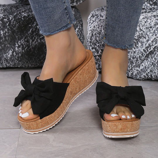 Damen Plattform-Sandalen mit modischem Leopardenmuster und eleganter Schleife EB