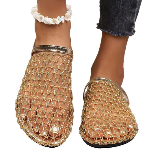Damen Offene Clogs mit netzartigem Design und modischem Korkrand EB