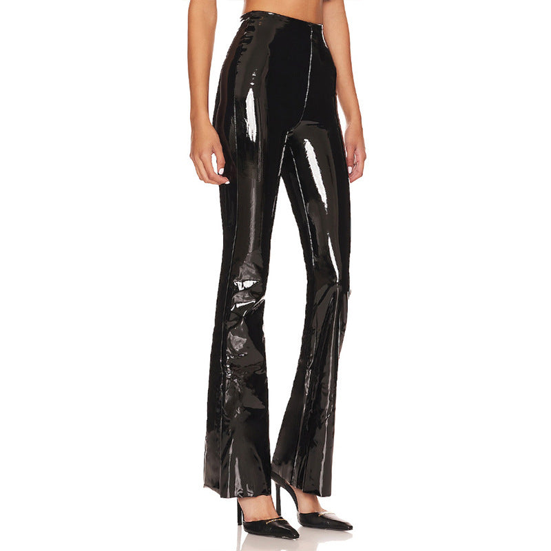 Damen Hochglänzende Flared-Leggings aus elastischem Material EB