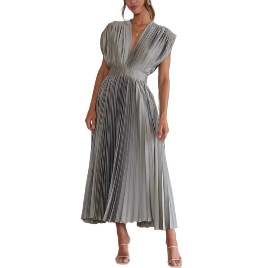 Damen Maxikleid mit Faltenwurf und tiefem V-Ausschnitt EB