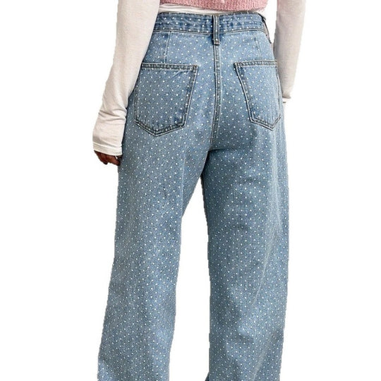 Damen Weit geschnittene Jeans mit Polka-Dots EB