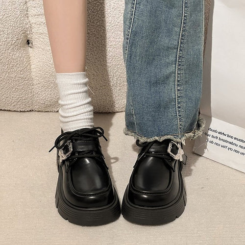 Damen modische Schnürschuhe mit elegantem Schnallen-Detail EB