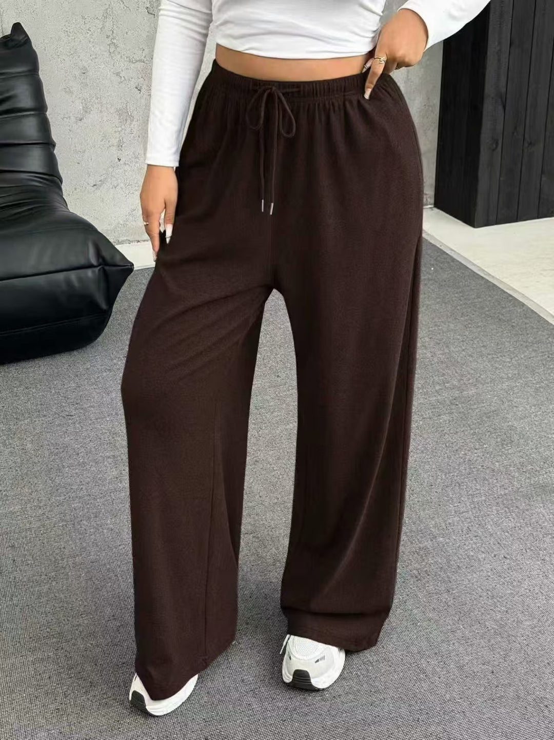Damen nan weite Relaxhose mit hohem Bund elastischem Kordelzug und weitem Bein EB