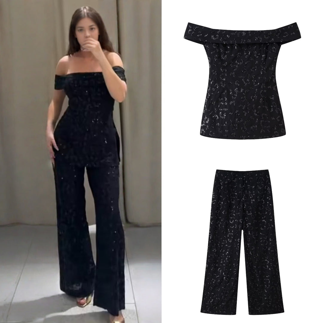 Damen elegante Palazzohose mit floraler Spitzenverzierung EB