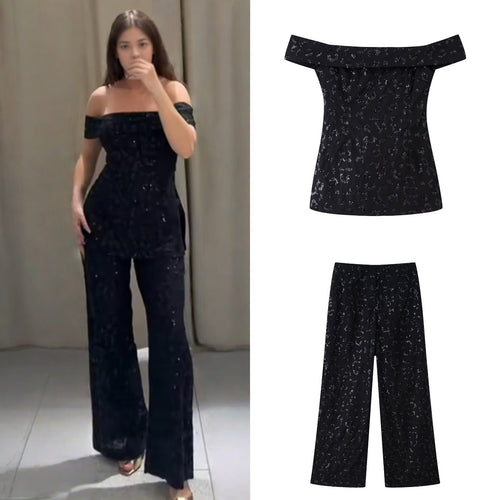 Damen elegante Palazzohose mit floraler Spitzenverzierung EB