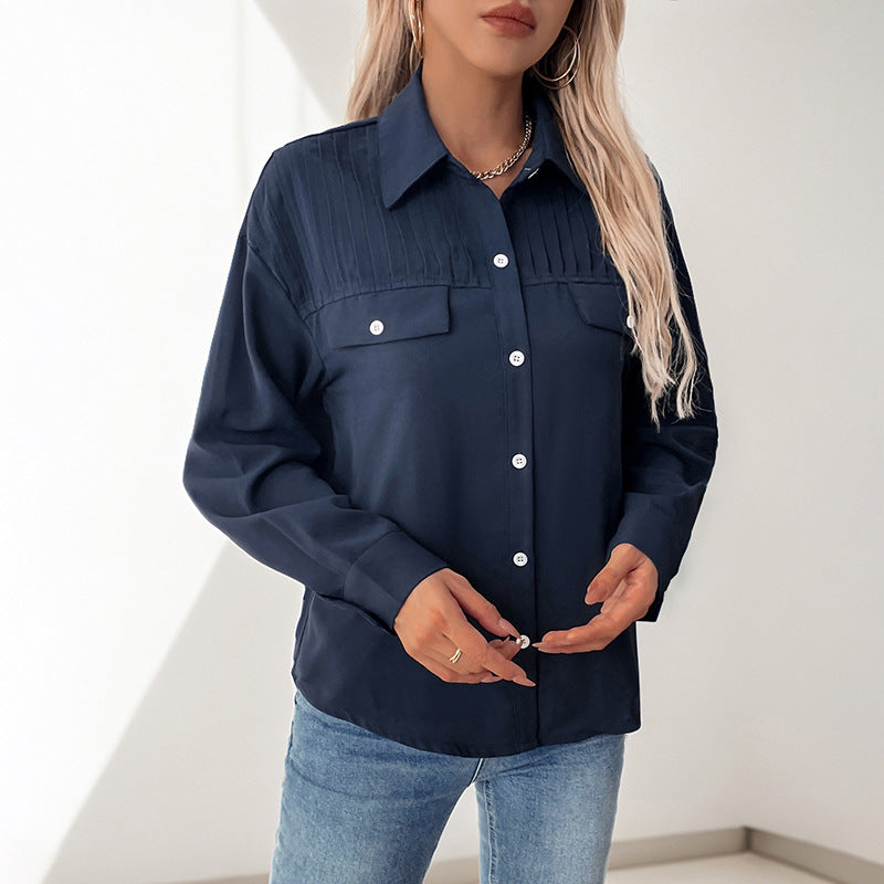 Damen elegante Bluse mit dekorativer Faltenstruktur EB