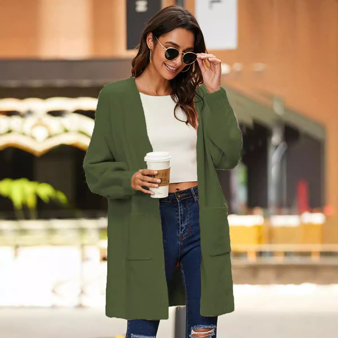Damen Langer Strickcardigan mit weichem Griff und praktischen Taschen EB