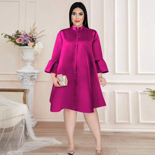 Damen elegantes Kleid mit hochgeschlossenem Kragen und weiterem Ärmel EB