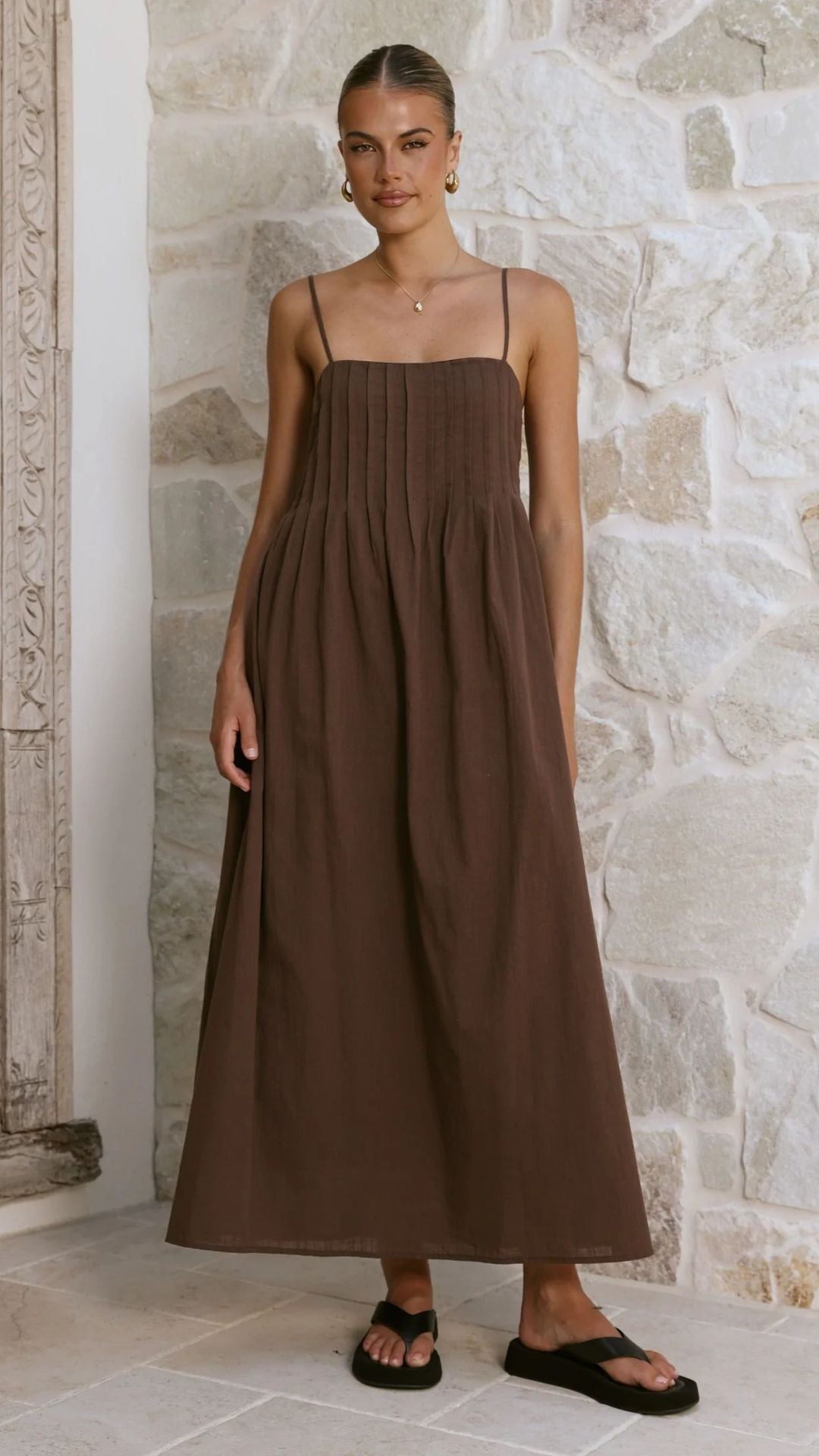 Damen Maxikleid mit gerafftem Oberteil und spaghettiträgern EB