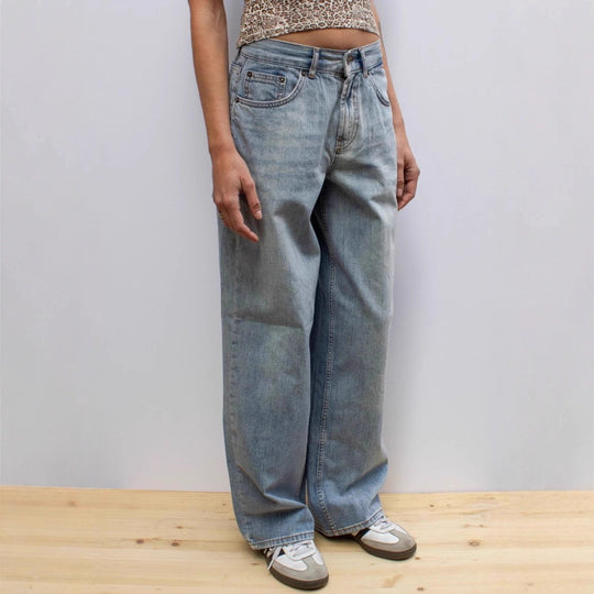 Damen Weite High-Waist Jeans im Used-Look