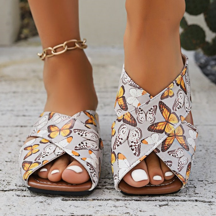 Damen Faltbare Sandalen mit floralem Muster EB