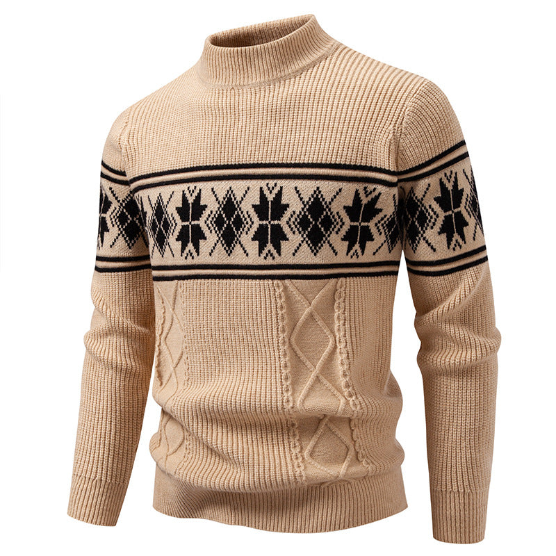 Herren nan Winter-Strukturpullover mit kurzem Stehkragen und Norwegermuster EB