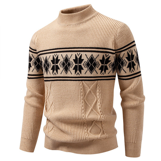 Herren nan Winter-Strukturpullover mit kurzem Stehkragen und Norwegermuster EB