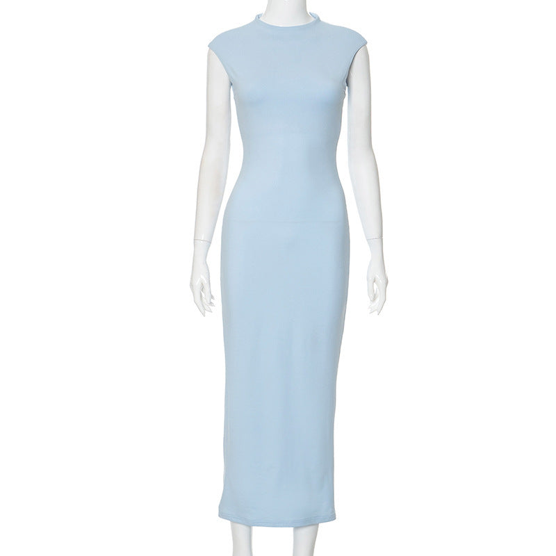 Damen figurbetontes Maxikleid mit elegantem Stehkragen EB