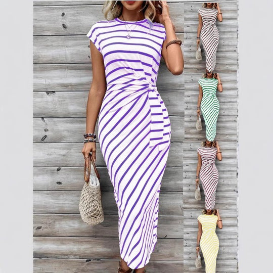 Damen Wickelkleid im modernen Streifenlook mit Taillenknoten EB