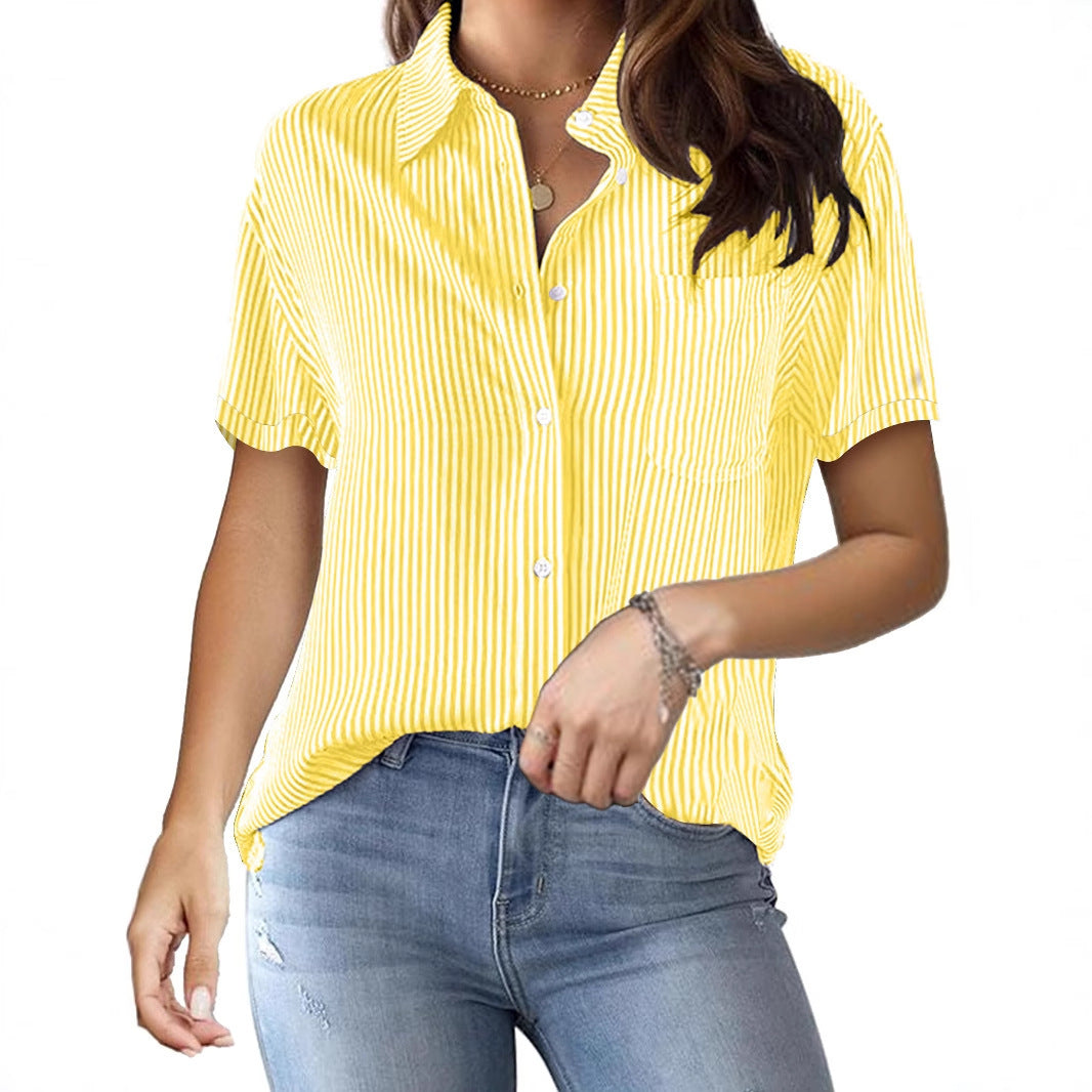Damen Kurzarmbluse mit elegantem Streifenmuster und bequemen Schnitt EB