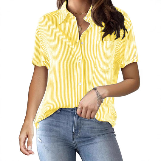Damen Kurzarmbluse mit elegantem Streifenmuster und bequemen Schnitt EB