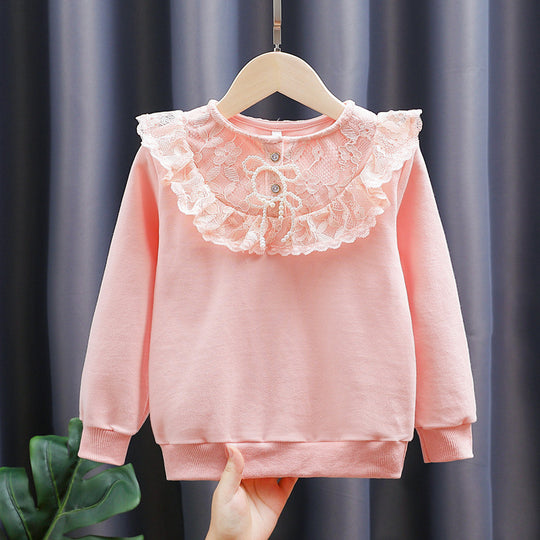 Mädchen Sweatshirt mit romantischem Spitzenkragen EB