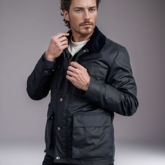Herren funktionale Utility-Jacke mit warmem Fleece-Kragen und praktischen Taschen EB