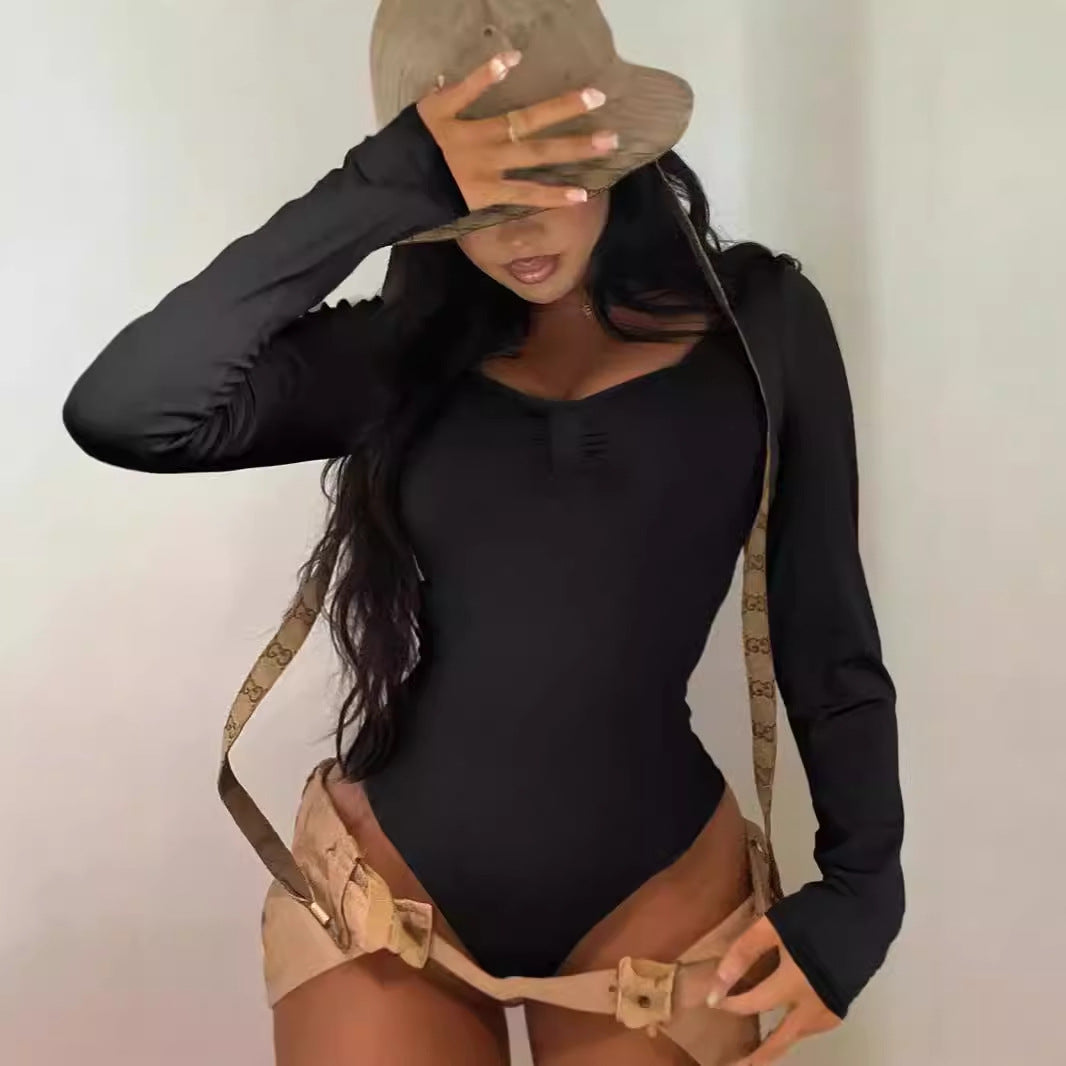 Damen Elegant geschnittener Langarm-Bodysuit mit Rüschendetails EB