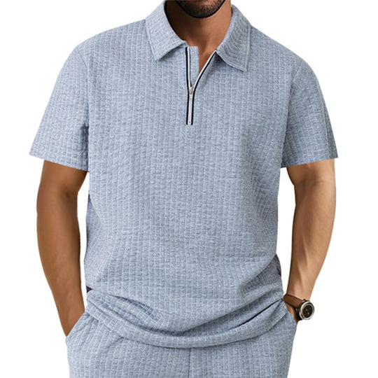 Herren Kurzarm Polo-Shirt mit strukturiertem Design und Reißverschluss EB