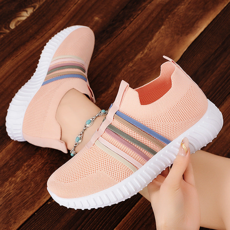 Damen nan leichte gestrickte Schlupfsneaker mit elastischen Zierbändern und stoßdämpfender EVA-Laufsohle EB
