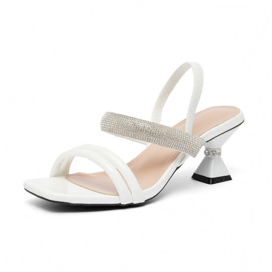 Damen Glamouröse Slingback-Sandalen mit funkelndem Strass und modischem Blockabsatz EB