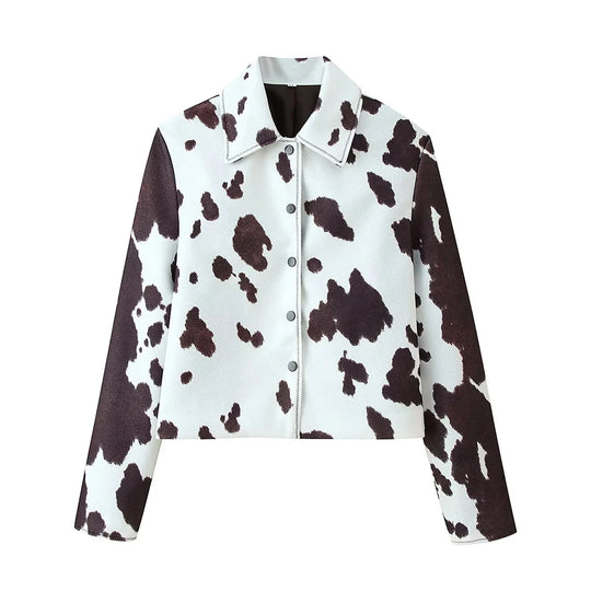 Damen cropped Kunstlederjacke im tierischen Muster EB