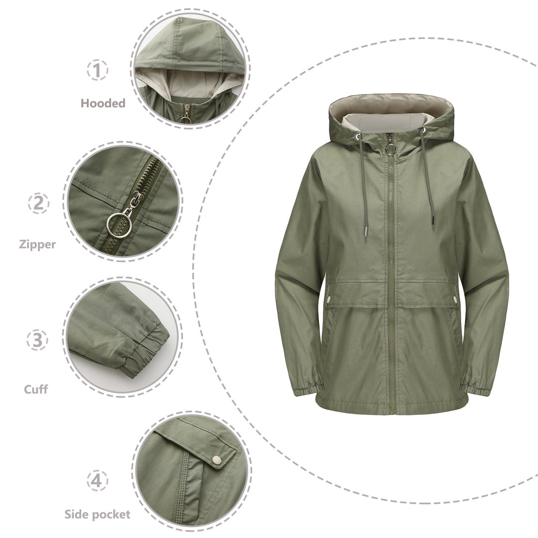 Damen nan leichter wasserabweisender Kapuzenparka mit Tunnelzug, Ringzipper und verdeckter Druckknopfleiste EB