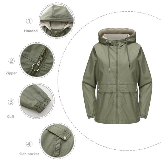 Damen nan leichter wasserabweisender Kapuzenparka mit Tunnelzug, Ringzipper und verdeckter Druckknopfleiste EB