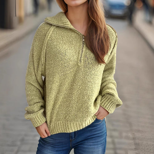 Damen lässiger Zip-Pullover mit oversized Schnitt und hohem Kragen EB