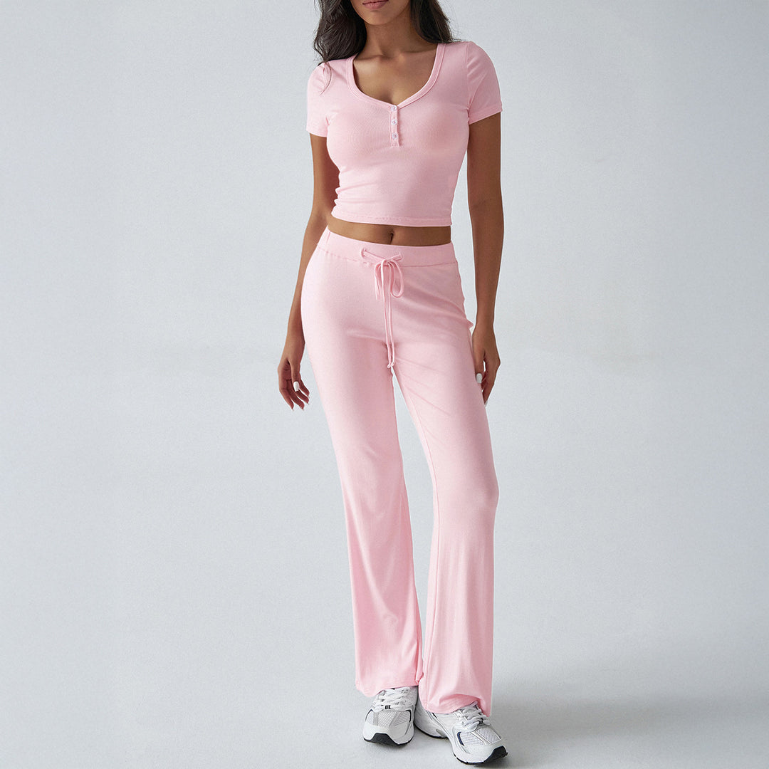 Damen Kombinations-Set mit cropped Oberteil und weiten Hosen EB