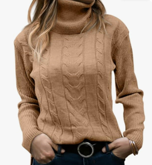 Damen Strickpullover mit Stehkragen und Zopfmuster EB