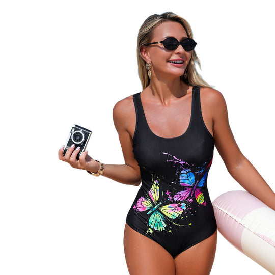 Damen Badeanzug mit buntem Schmetterlingsdruck EB