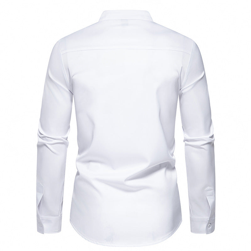 Herren modisches Designerhemd mit asymmetrischem Schnitt und innovativem Knopfdesign EB