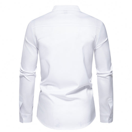 Herren modisches Designerhemd mit asymmetrischem Schnitt und innovativem Knopfdesign EB