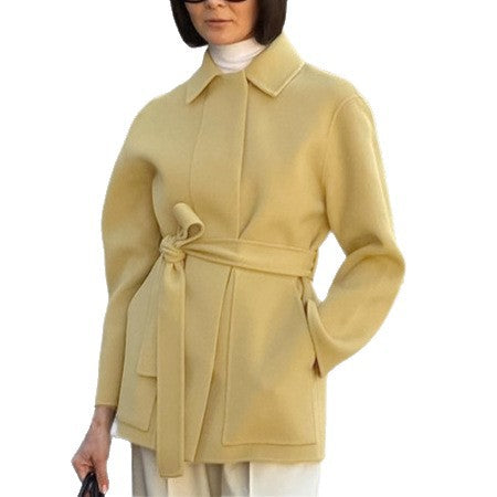 Damen Modische Oversized-Jacke mit Gürtel und hochgeschlossenem Kragen EB