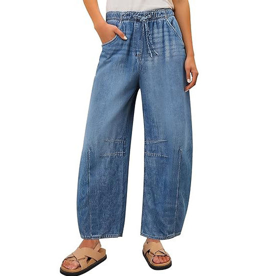 Damen weite Denim-Hose mit elastischem Bund und praktischem Schnitt EB