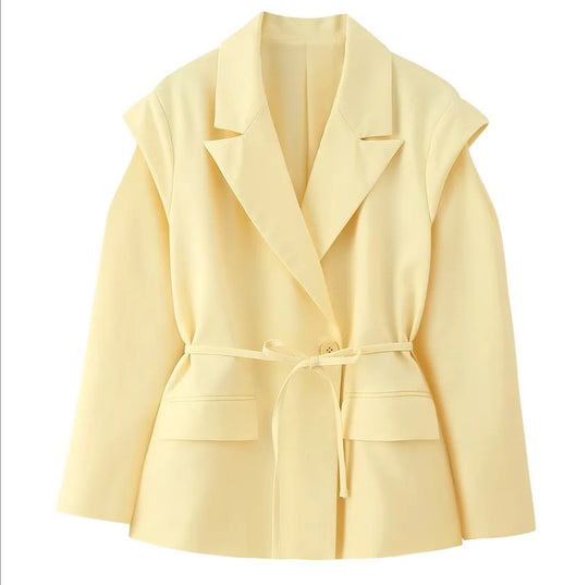 Damen nan taillierter Blazer mit Bindegürtel, Reverskragen und Schulterpolstern EB