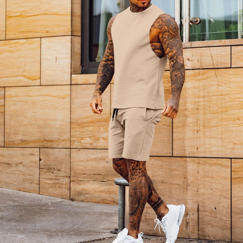 Herren sportliches Tanktop und Shorts-Set mit elastischem Bund EB