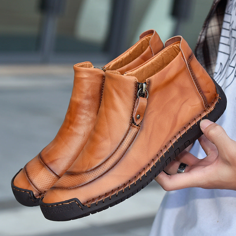 Damen Elegante und bequeme Lederschuhe mit Reißverschluss EB