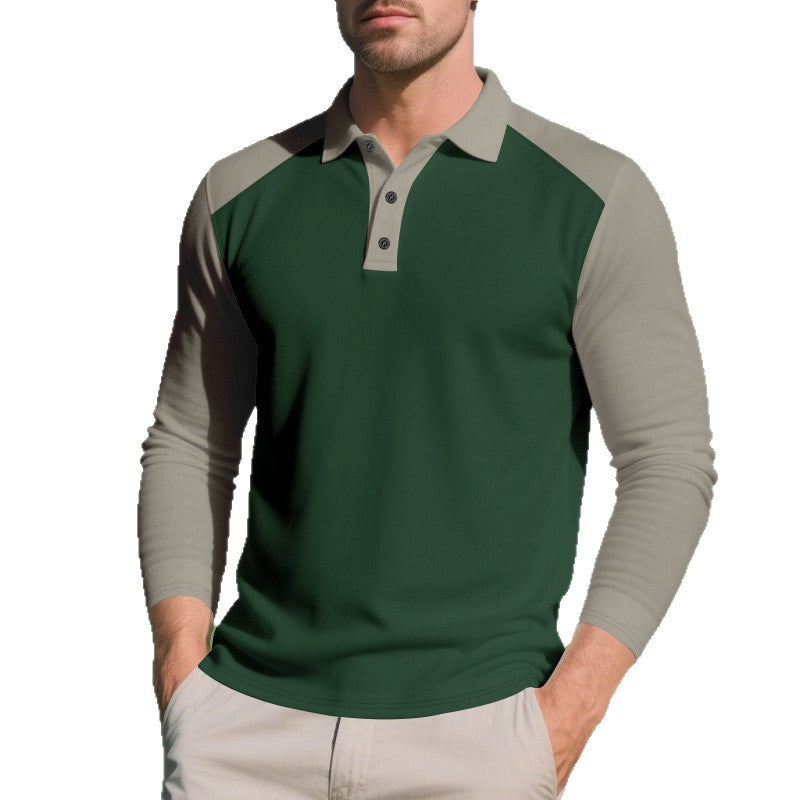 Herren Poloshirt mit Langarm und Kontrastärmel aus atmungsaktivem Baumwollmix EB