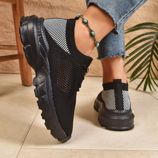 Damen trendige Slip-On Sneakers mit atmungsaktivem Strickdesign EB