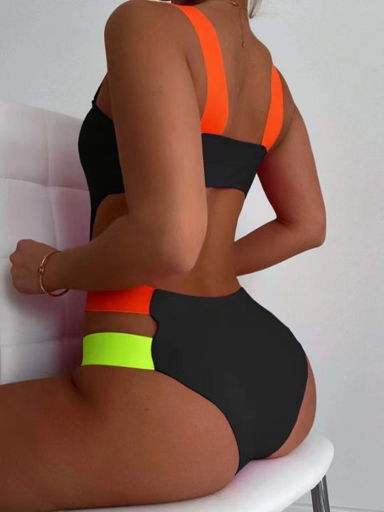 Damen Sportlicher Cut-Out Einteiler Badeanzug EB