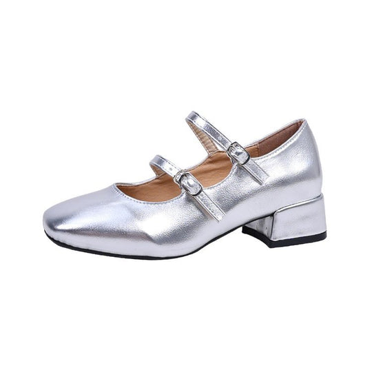 Damen Hochglanz Ballerinas mit verstellbaren Riemchen EB
