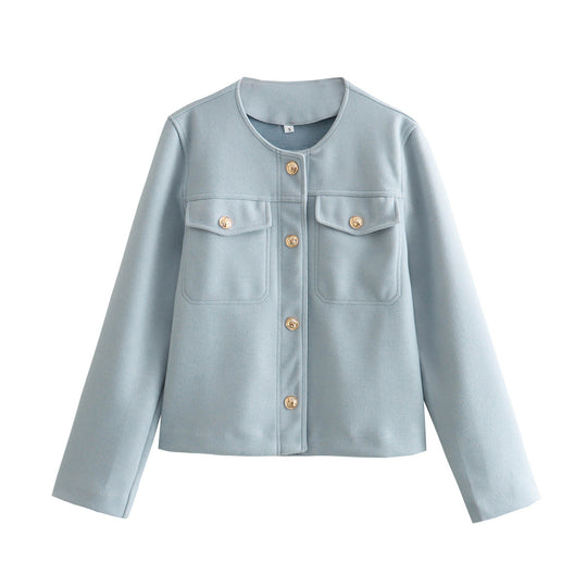 Damen elegante Bouclé-Jacke mit Knopfdetails und praktischen Taschen EB