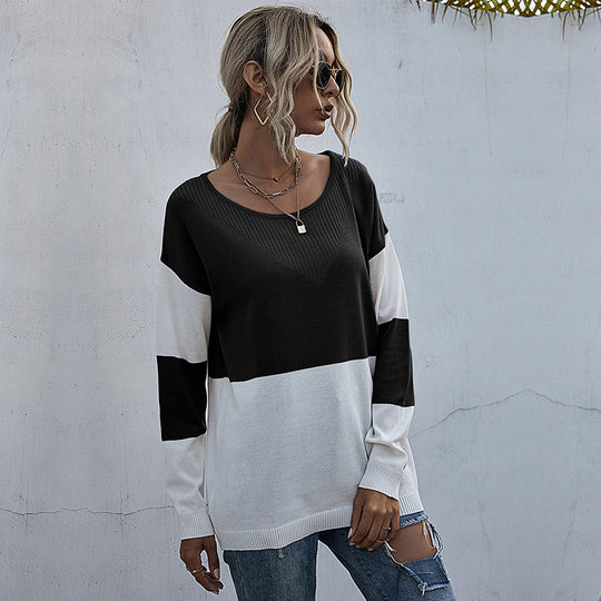 Damen lässiger V-Pullover mit modischem Netzdesign EB