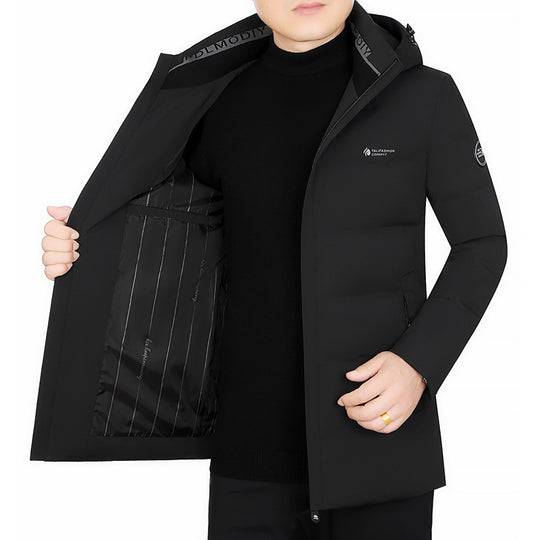 Herren Wattierter City-Mantel mit Kapuze, nahtlosem Minimaldesign und winddichter Performance-Außenhaut EB